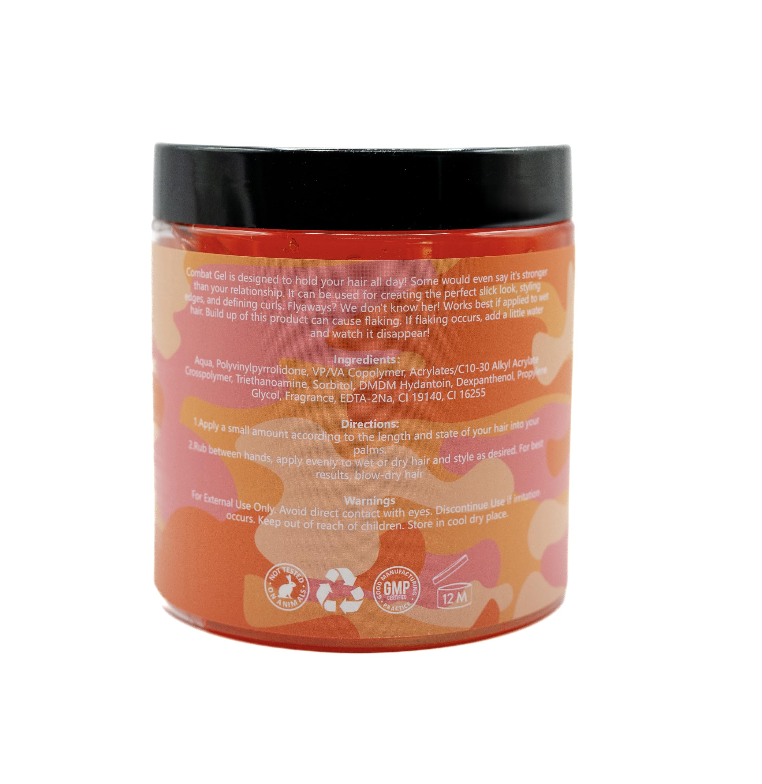 Combat Gel peach packaging for alcohol-free, gentle hold.