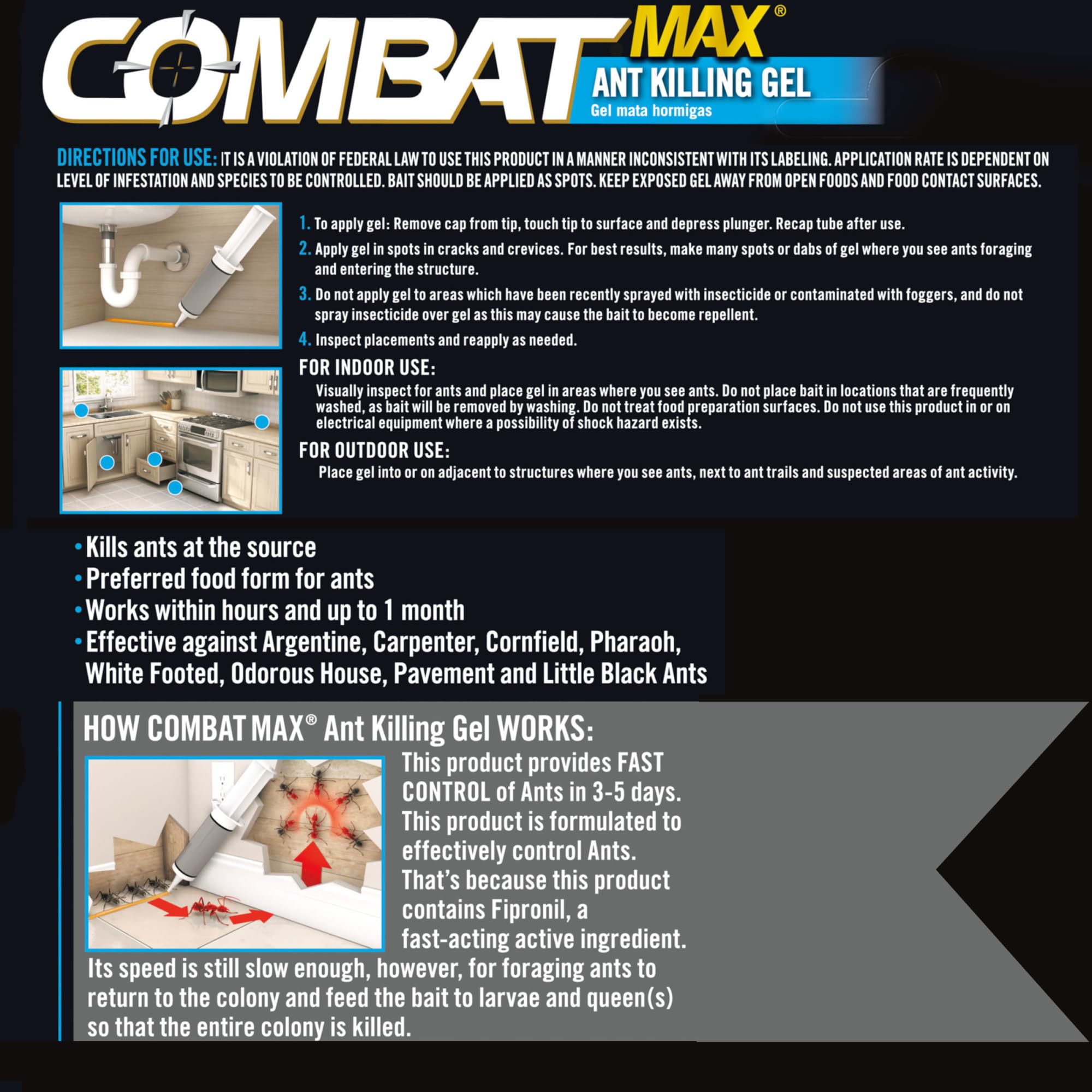 Combat Max Ant Killing Gel being applied to cracks and crevices.
