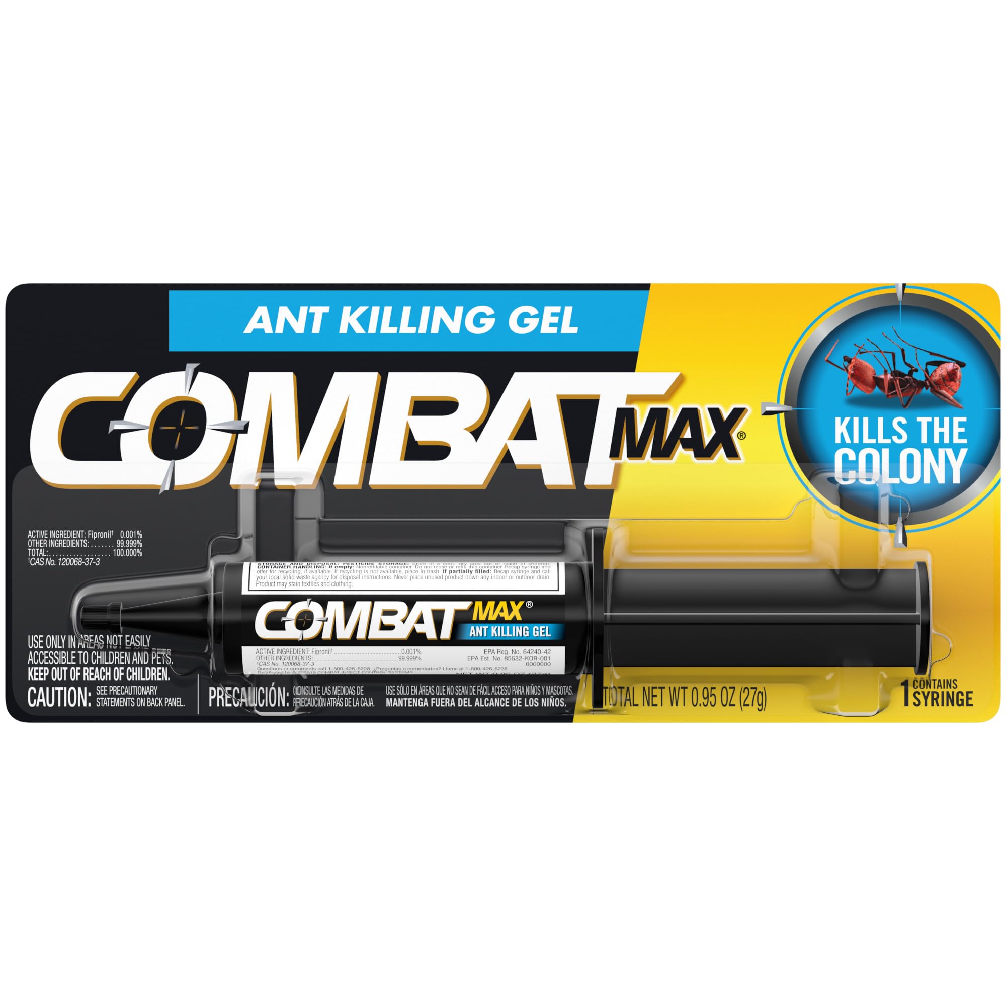 Combat Max Ant Killing Gel syringe ready for targeted bait application.