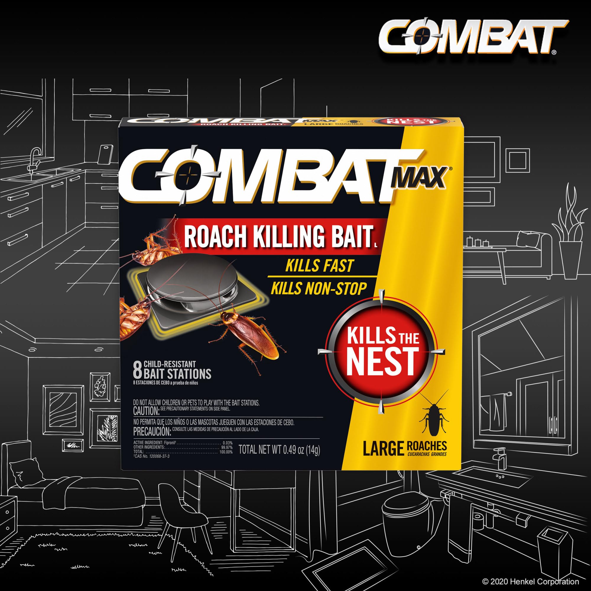 Combat Max bait station closeup showing tamper-resistant design.