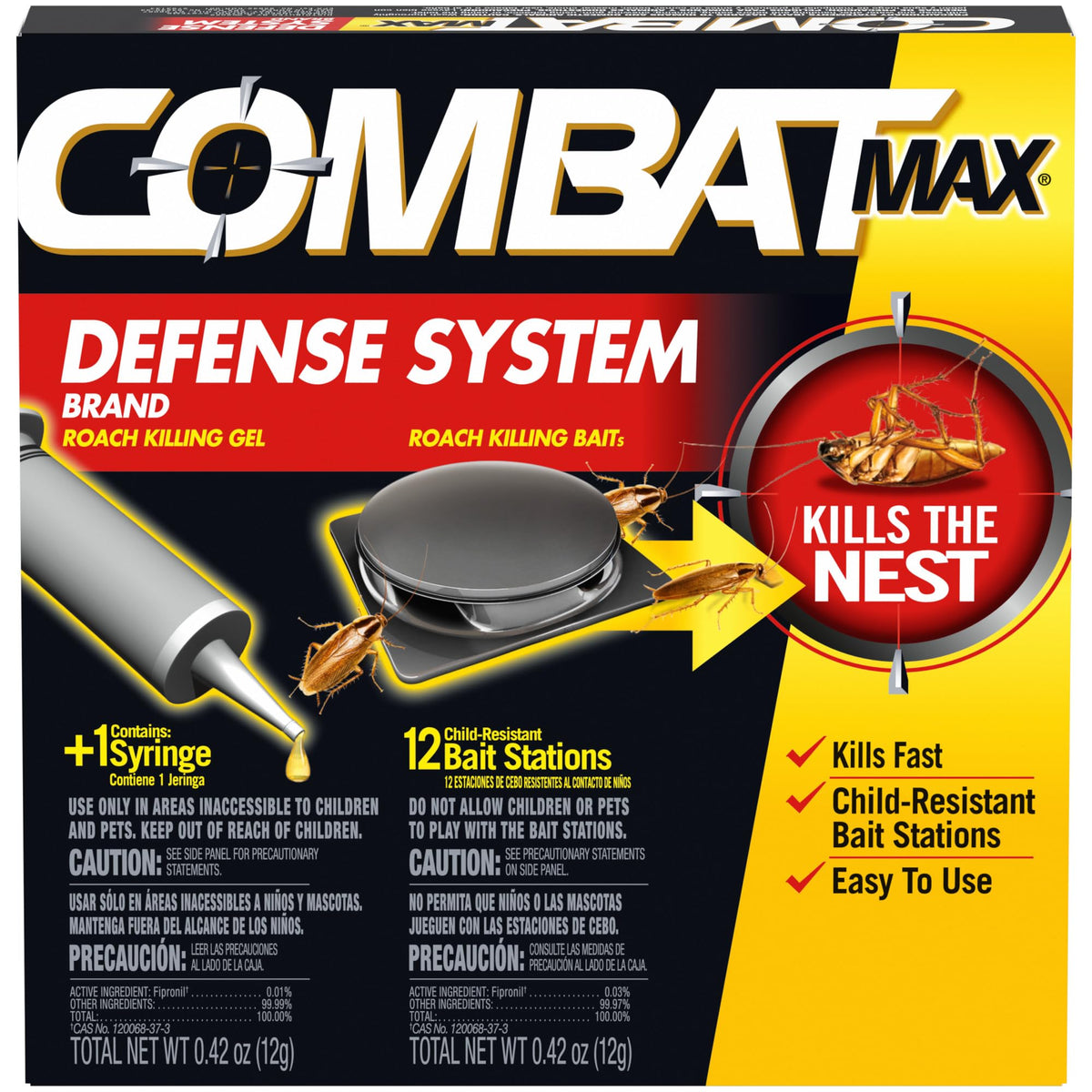 Combat Max Defense System bait stations placed in common areas to deter roaches.