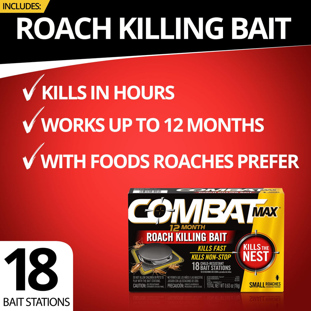 Combat Max quick-kill-formula bait station attracts roaches for rapid action.