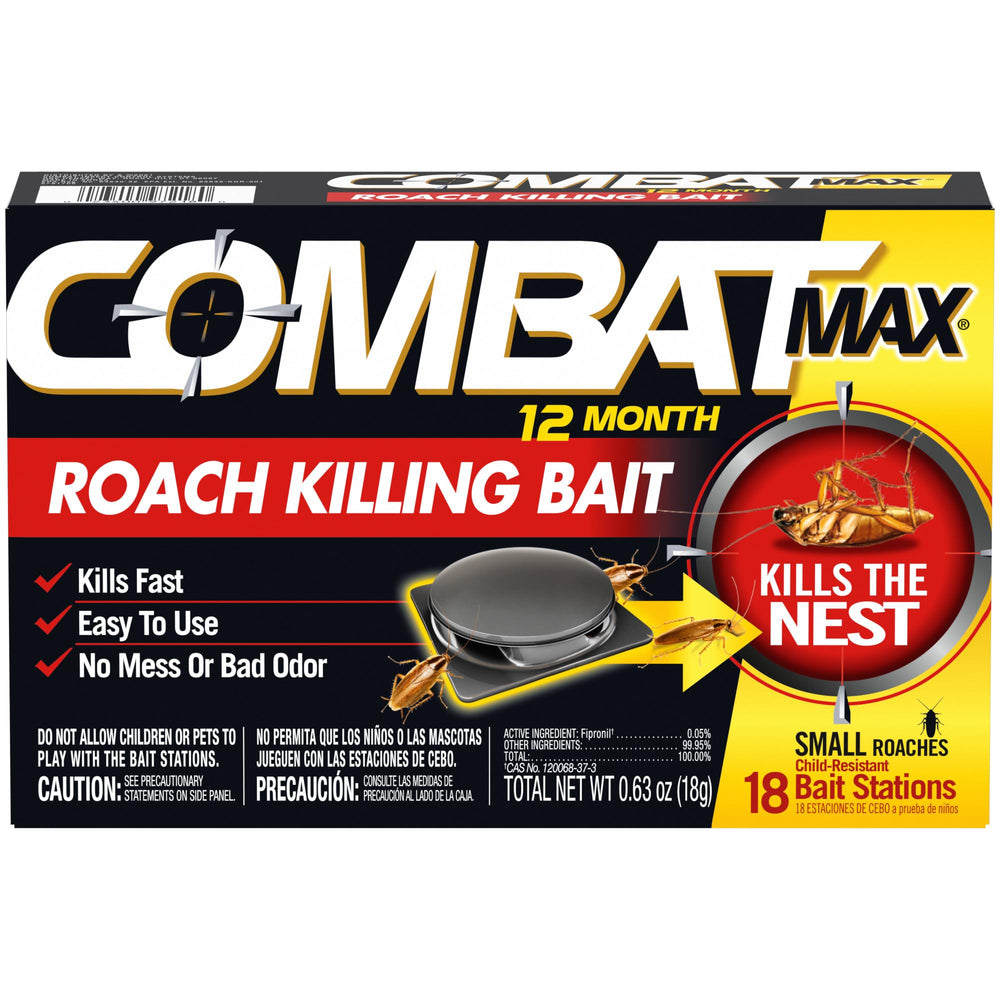 Combat Max roach station 18-count placed in kitchen corner for long-lasting protection.