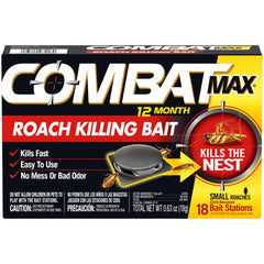 Combat Max roach station 18-count placed in kitchen corner for long-lasting protection.