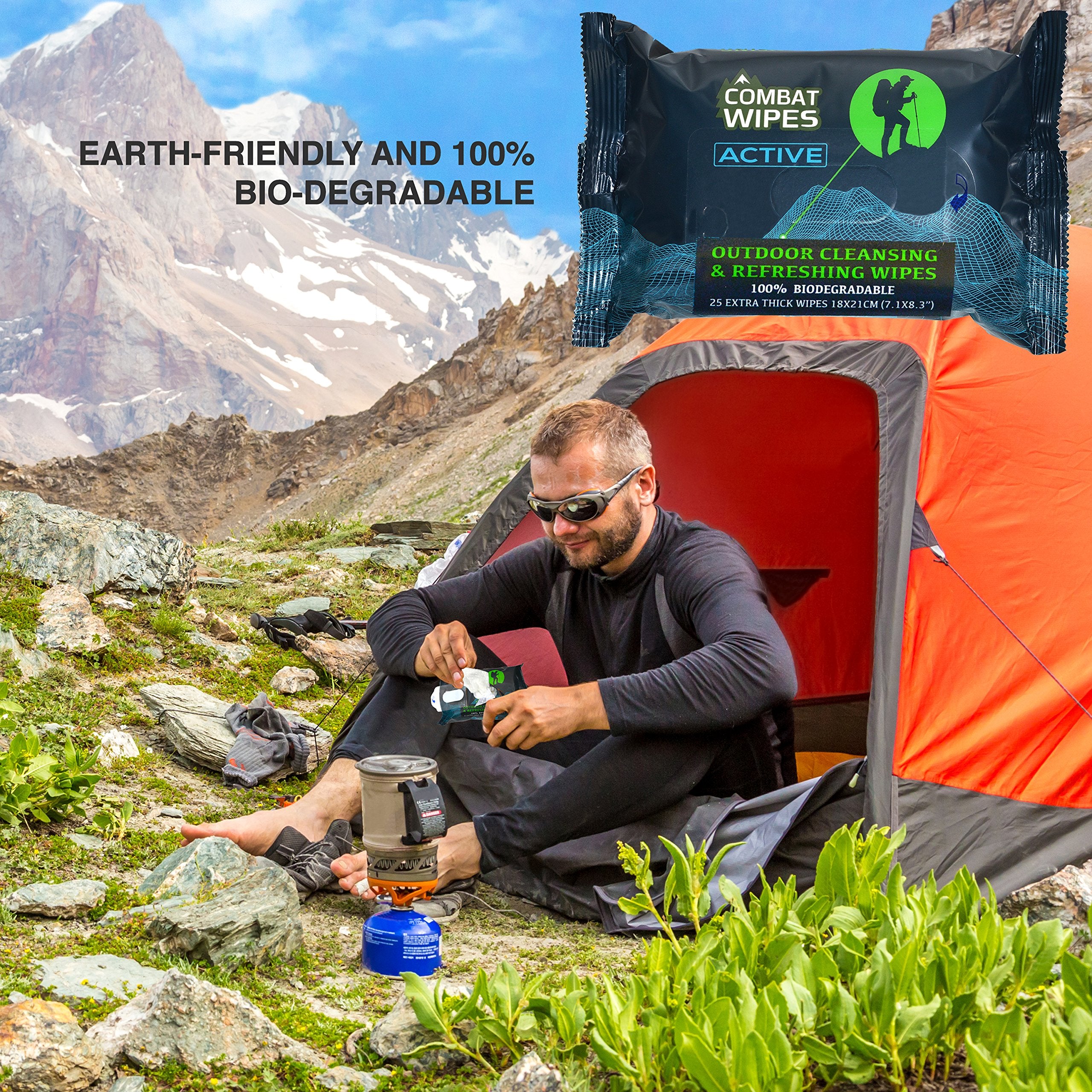 Biodegradable design of Combat Wipes Active for eco-conscious outdoor cleaning.