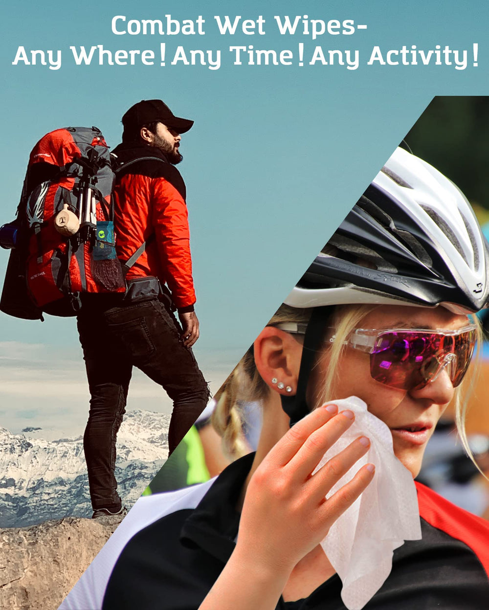 Combat Wipes Active ideal for hiking and gym sessions on the go.