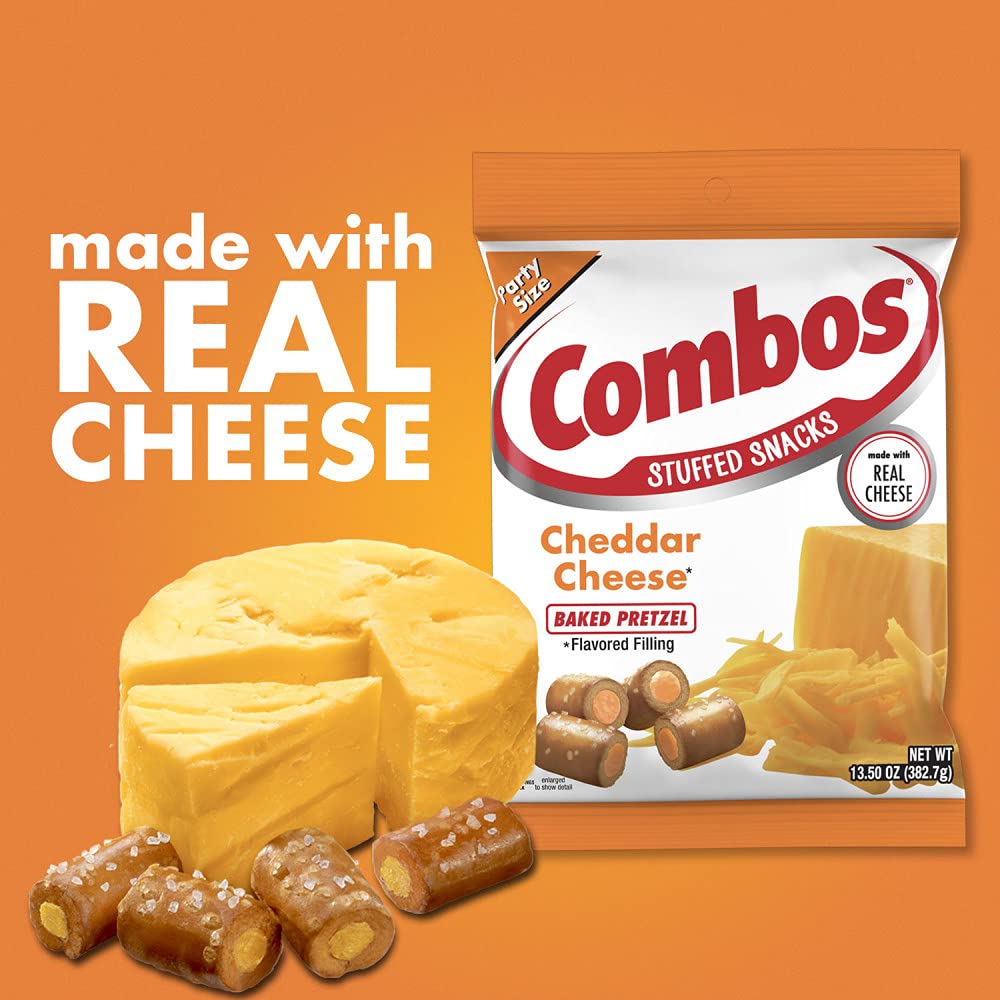 Combos Cheddar Cheese Baked Pretzel Snacks served with beverages at a tailgate.
