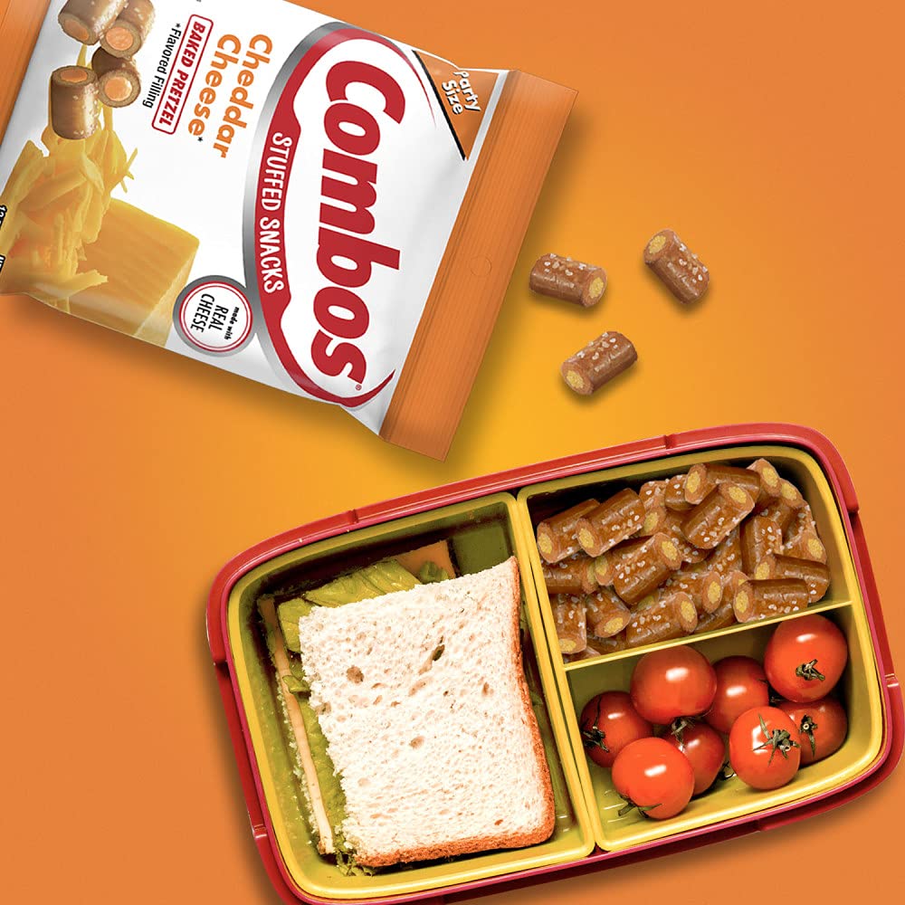 Combos Cheddar Cheese Baked Pretzel Snacks picnic setup showcasing crunchy bites.
