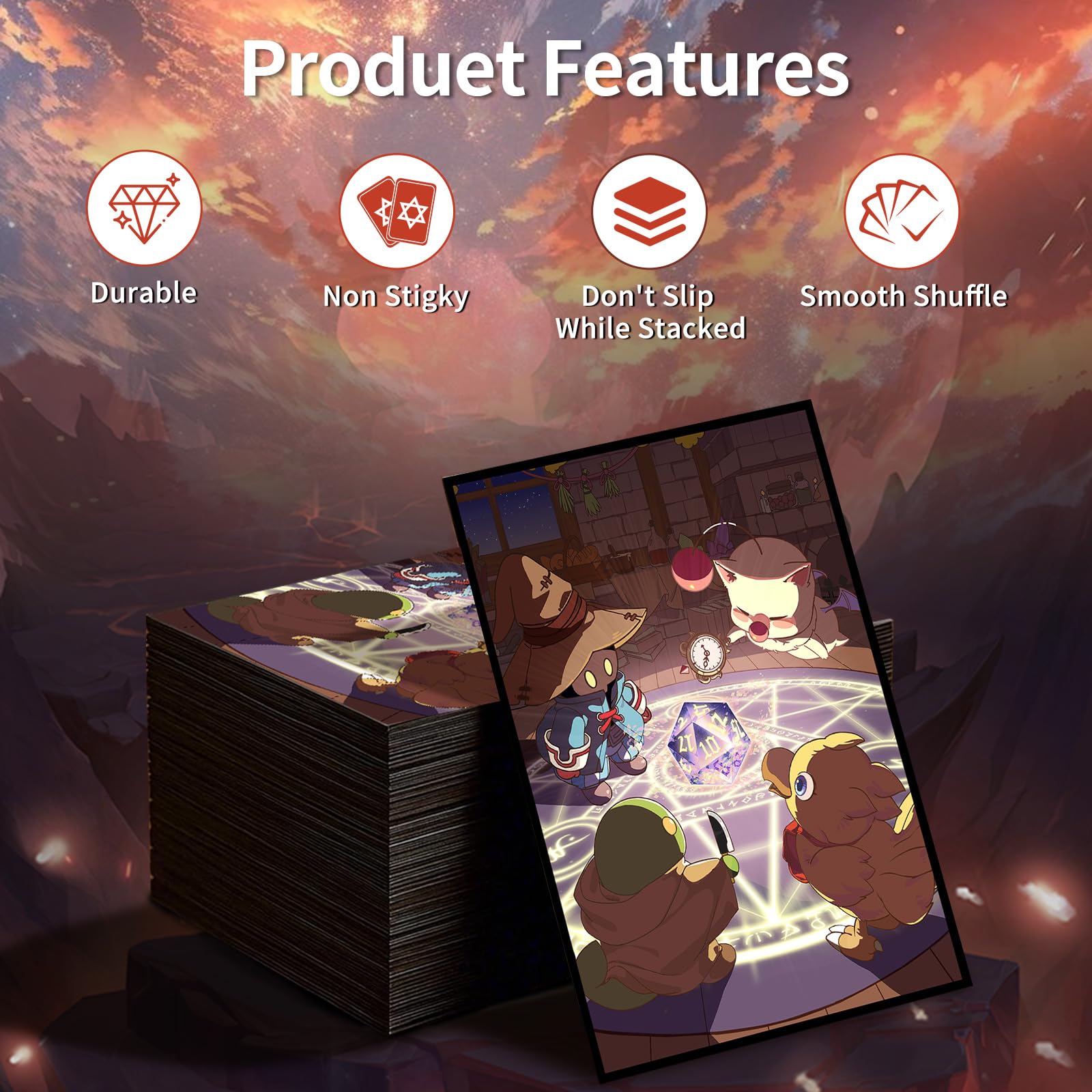 Comdek00 MTG sleeves, Fantasy Family, back view with matte back texture for comfortable handling.