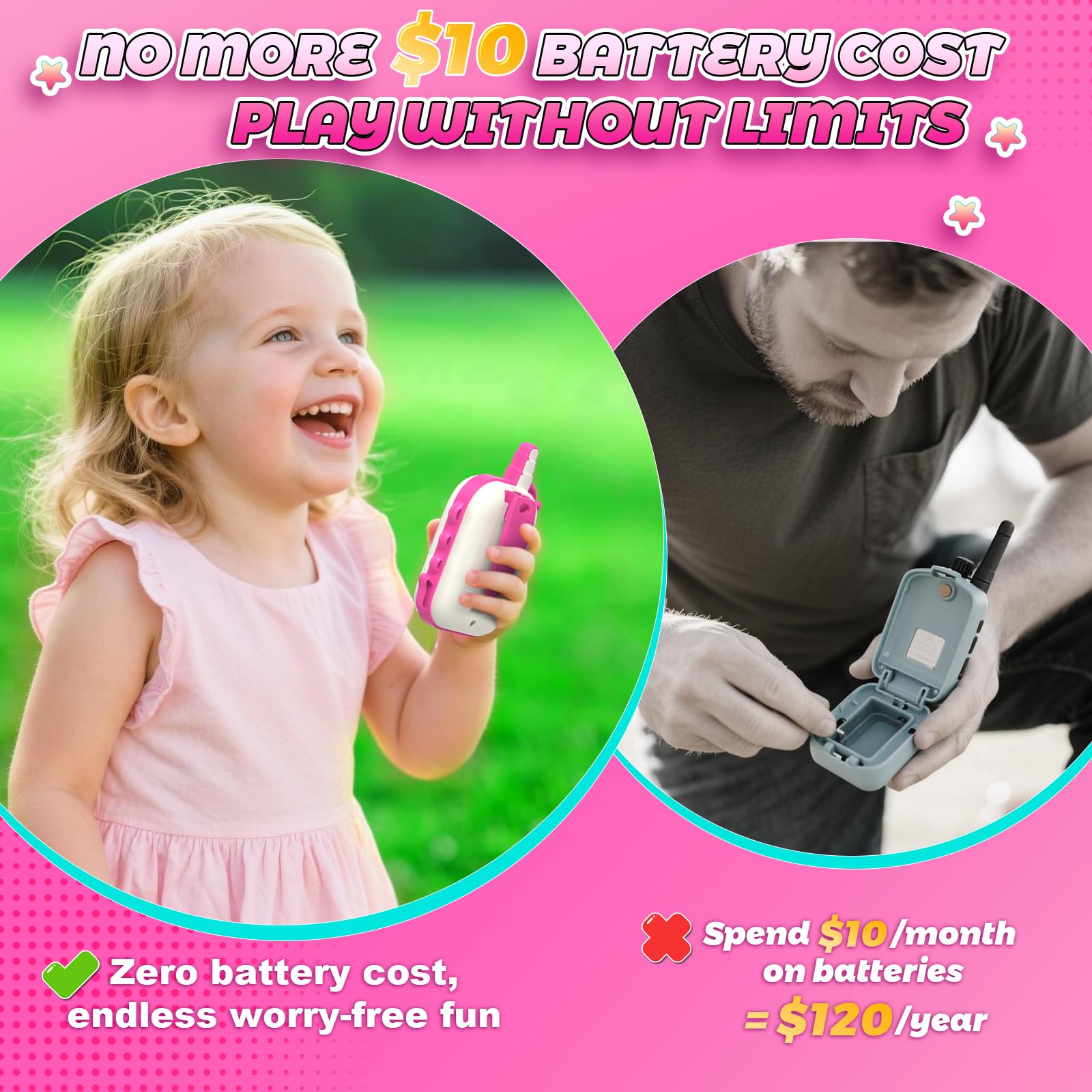 Comedyfun rechargeable battery walkie talkies reduce battery changes
