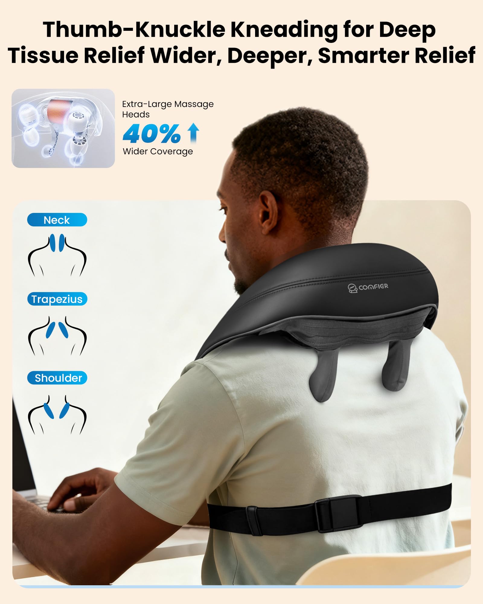 COMFIER adjustable hands-free straps enable comfortable, untethered use.