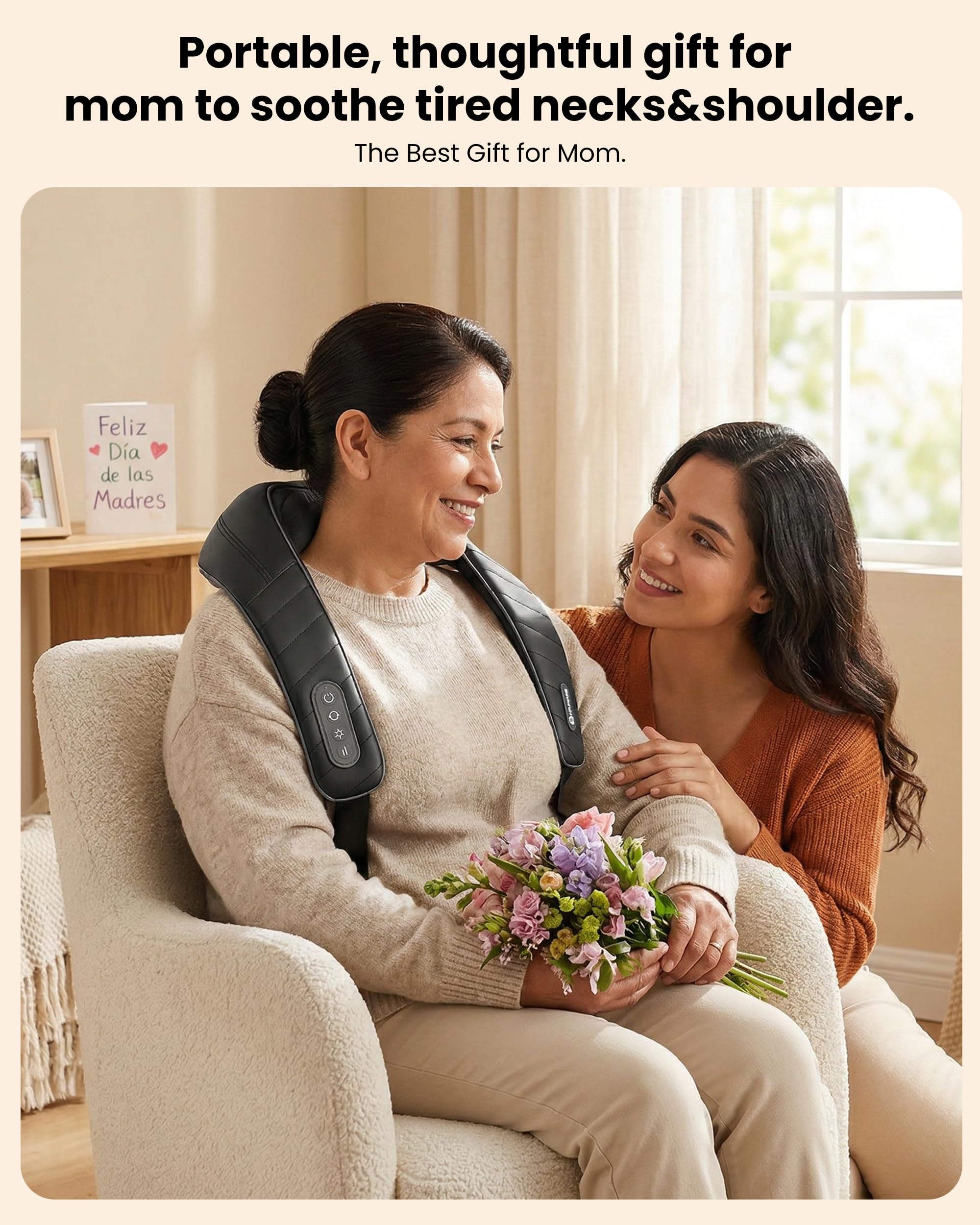 COMFIER heated massage heads deliver gentle warmth during sessions.