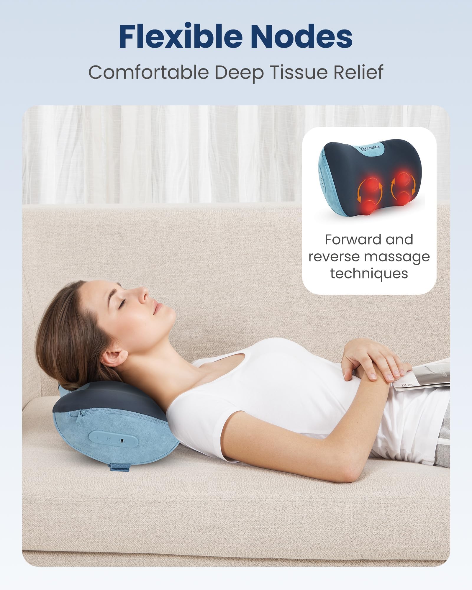COMFIER adjustable straps enable hands-free use on chairs and headrests