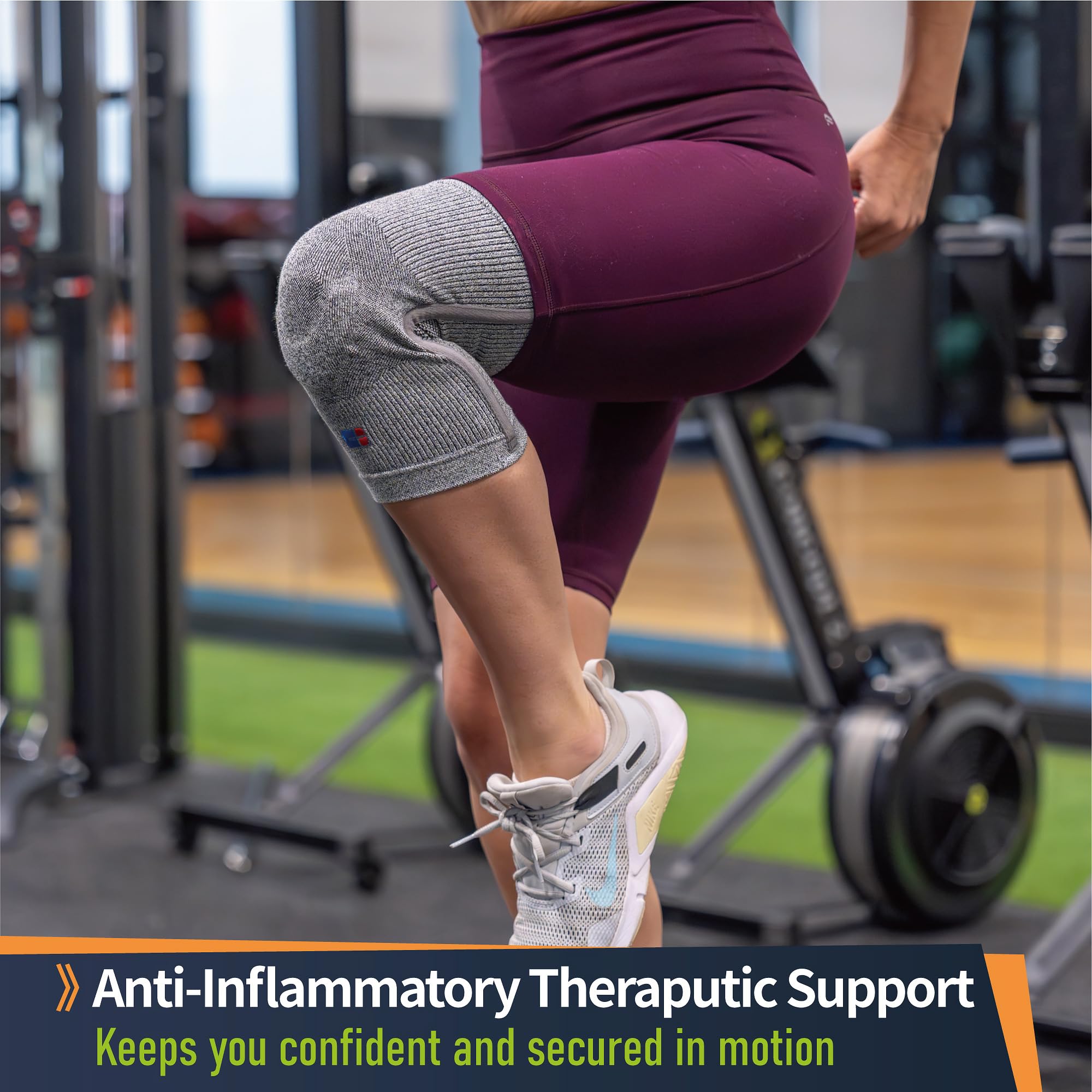 Comforband patella pad cushions the kneecap for smoother impact absorption.