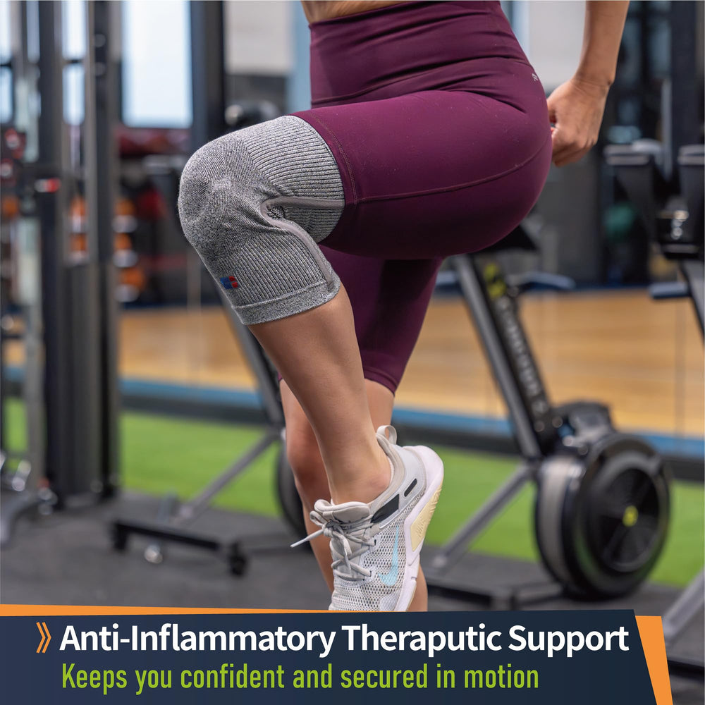 Comforband patella pad cushions the kneecap for smoother impact absorption.