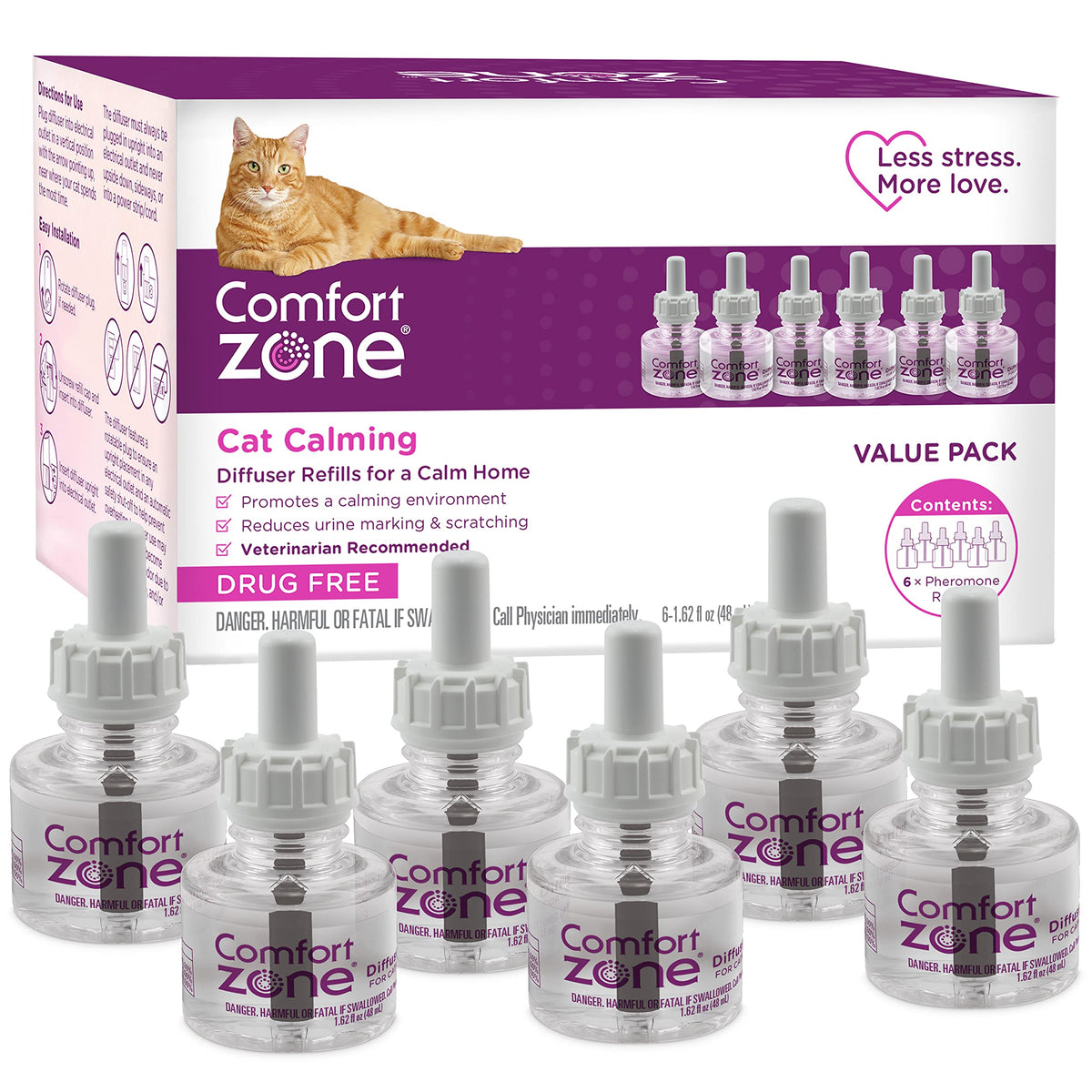 Comfort Zone cat calming diffuser refill 6-pack, ready for monthly replacement.