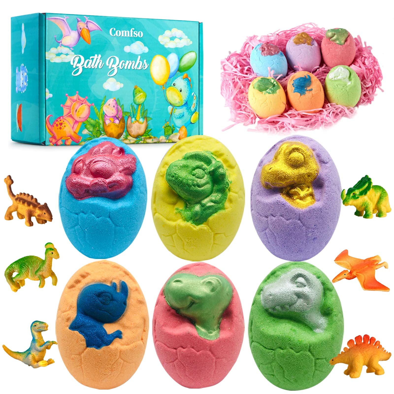 Comfso Easter dino egg bath bomb with toy reveal for kids