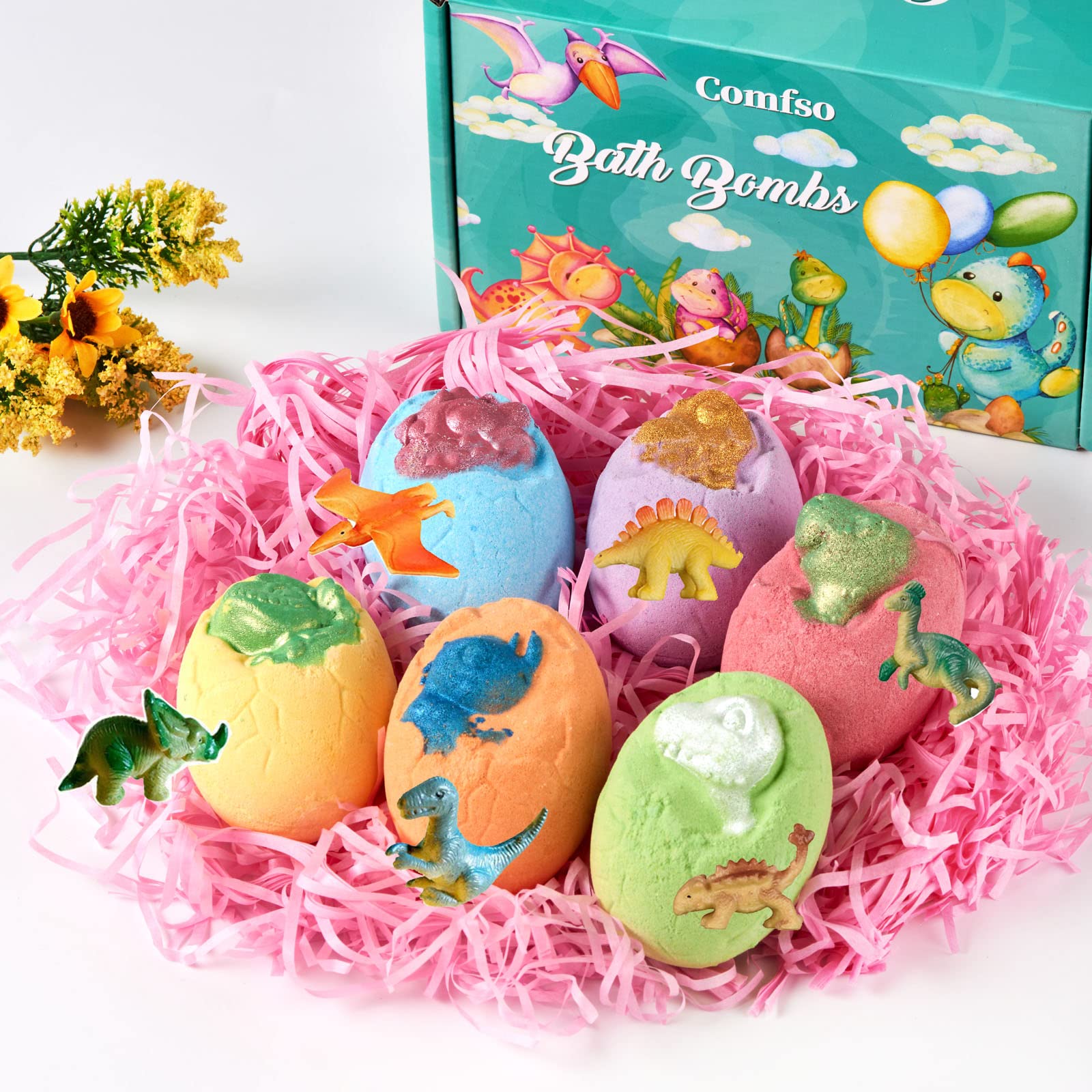 Comfso six dino eggs each hiding a toy inside