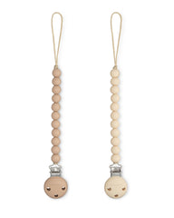 Comfy Cubs pacifier clip beige front view, BPA-free silicone