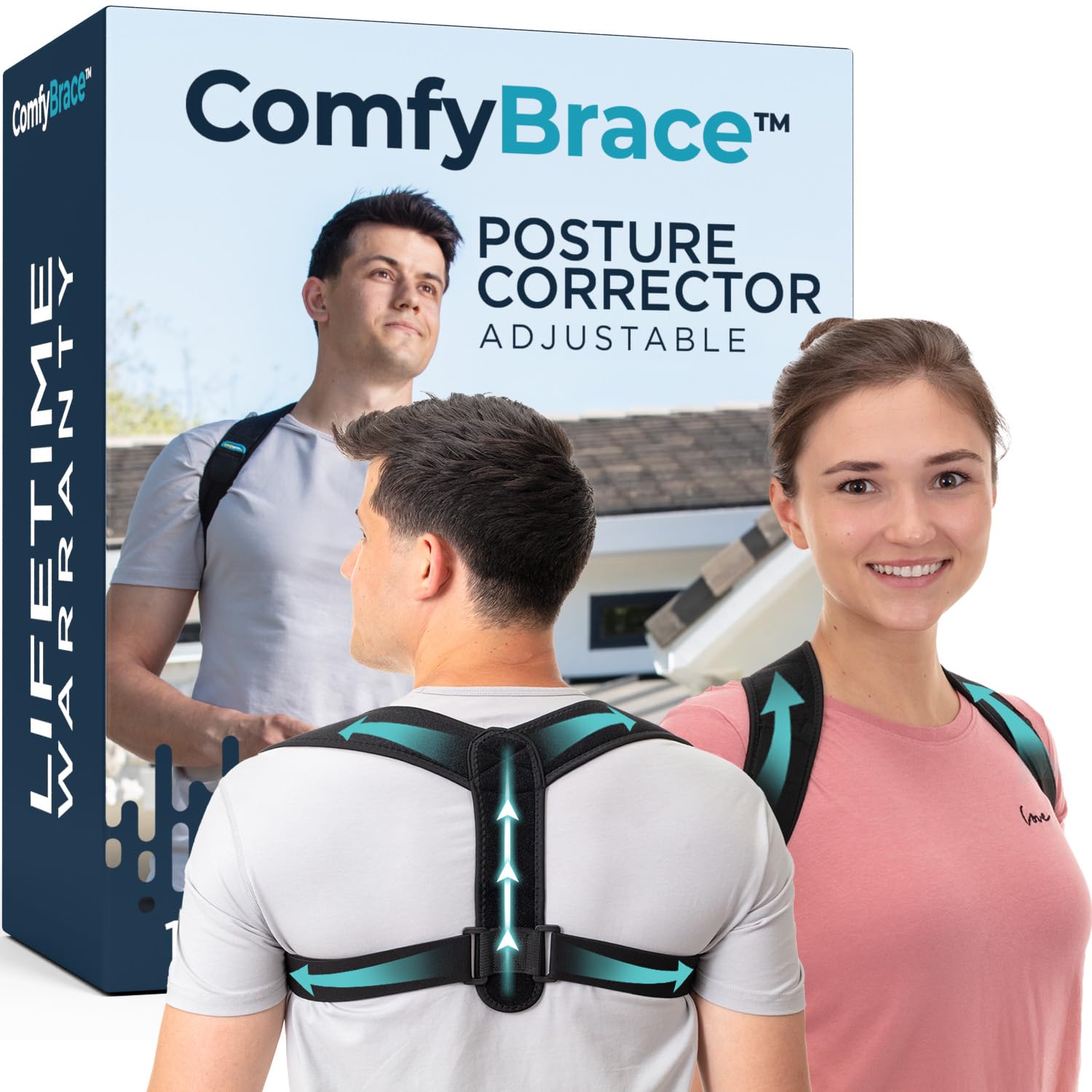 ComfyBrace posture corrector front view for daily alignment and back support