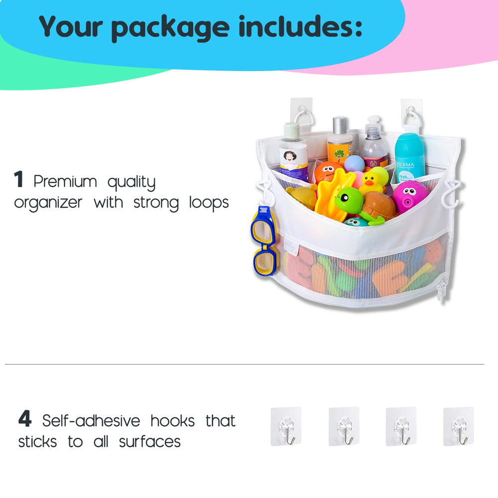 Comfylife wide-bottom zipper design makes toy retrieval easy from the tub area.