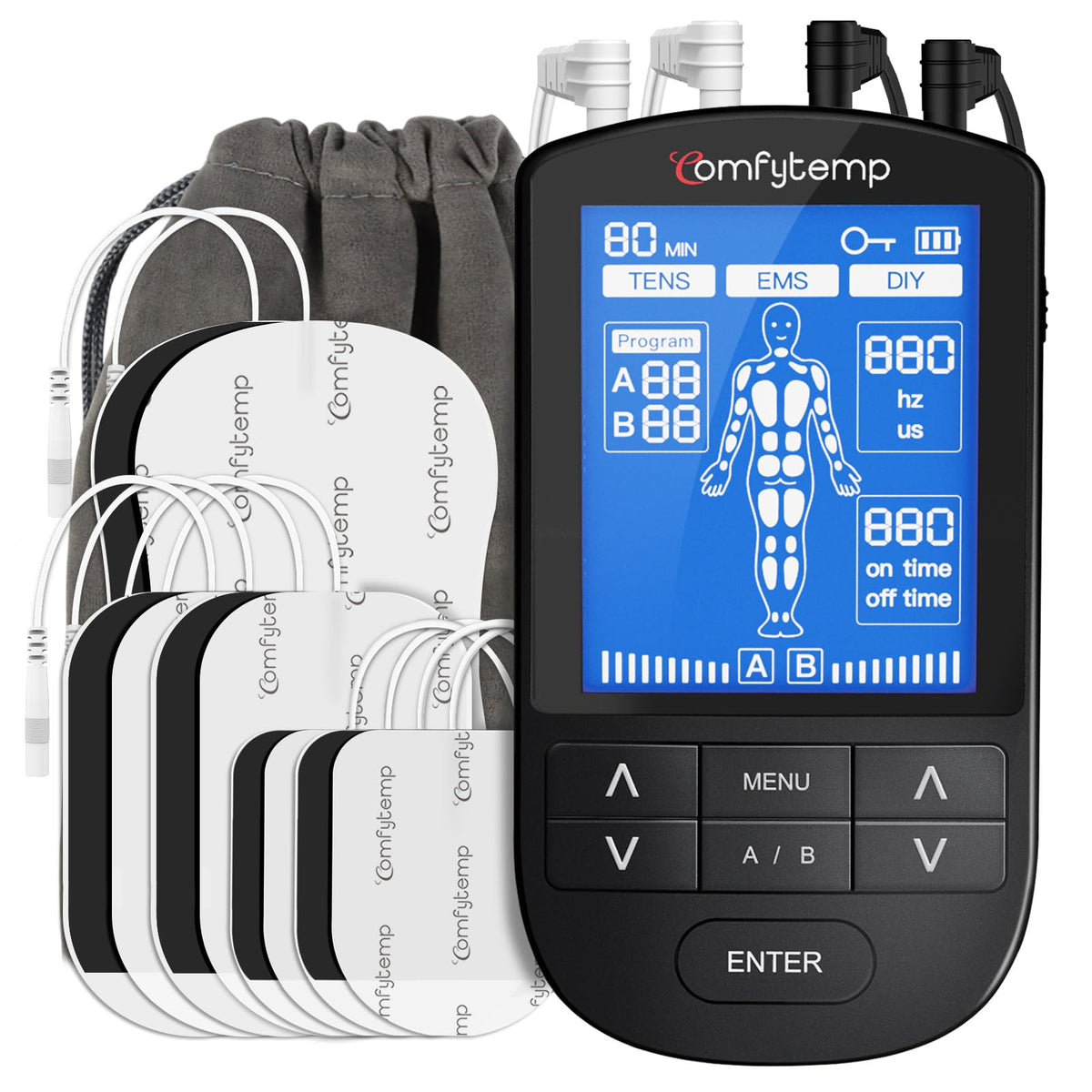 Comfytemp 4-output tens front view showing versatile pain relief options.