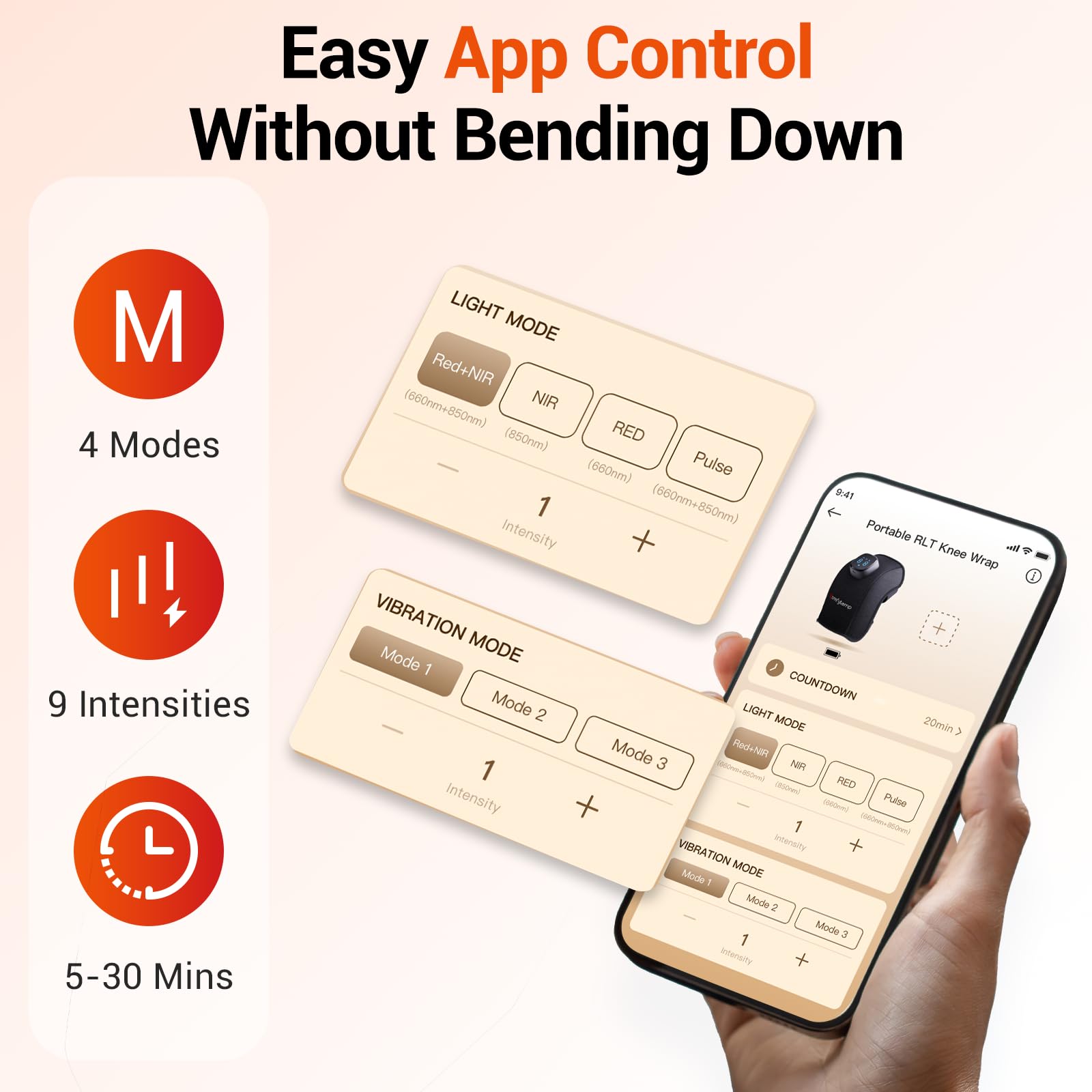 Comfytemp knee wrap is app-enabled for smart control and timers.