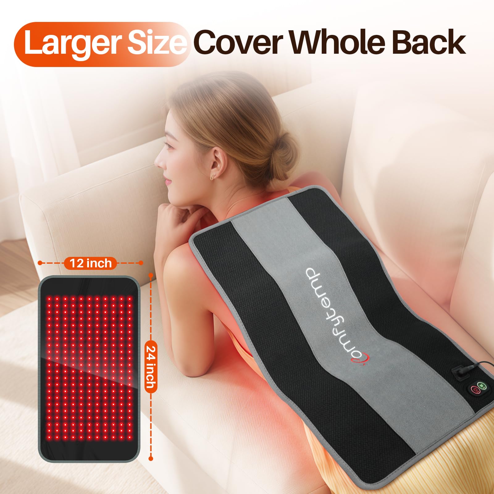 Comfytemp red light pad 24x12 abdomen use targets midsection warmth.
