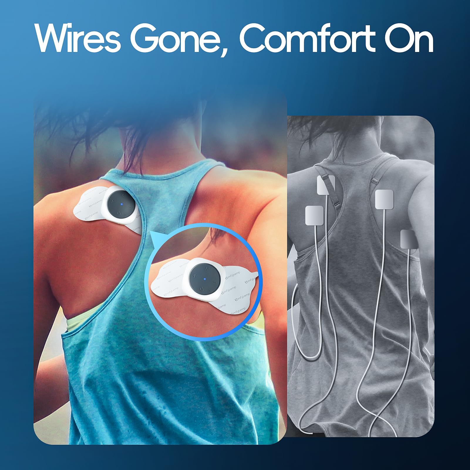 Four premium electrode pads provide secure adhesion during activity.
