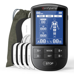 Comfytemp TENS unit front view for portable home use.
