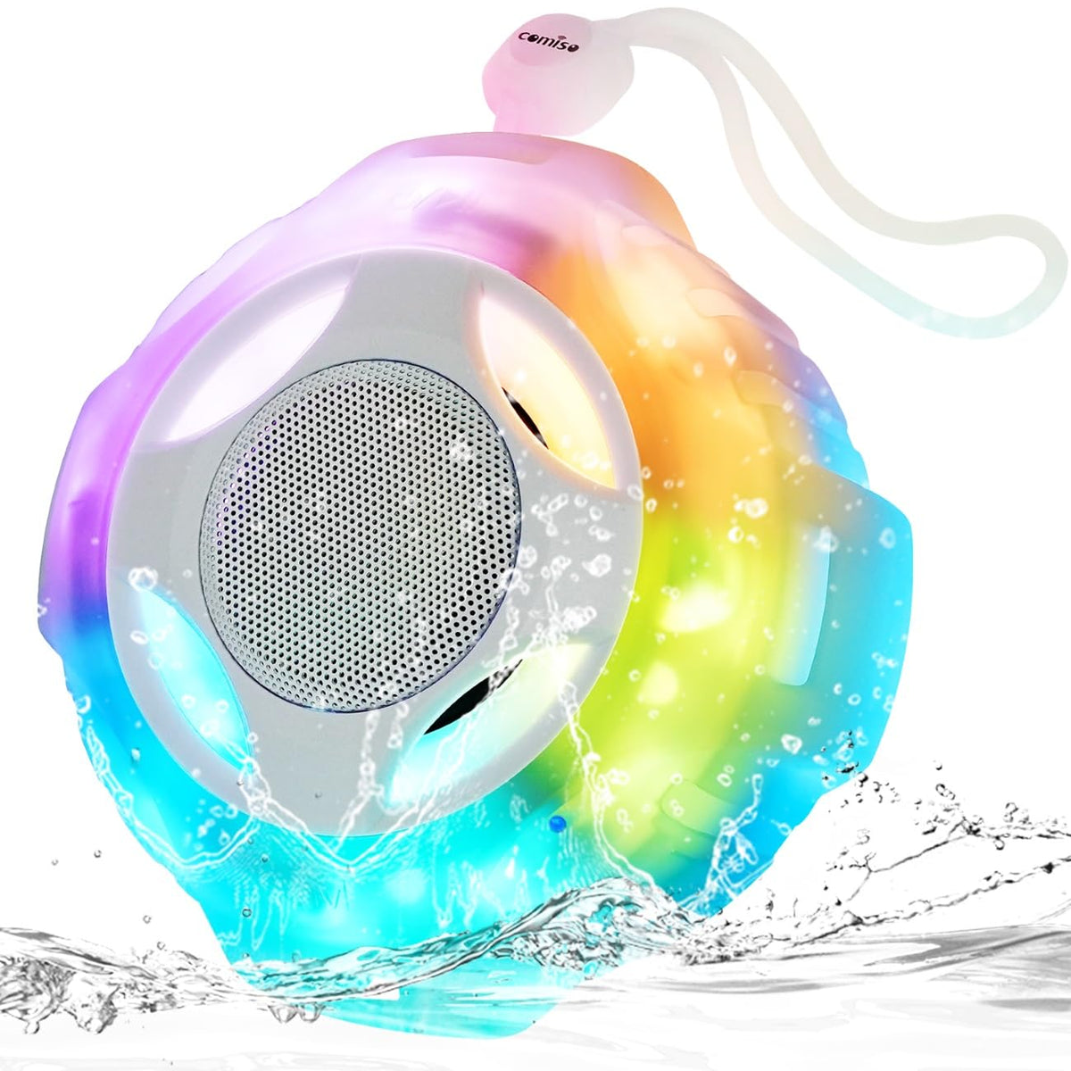 The comiso shower speaker IPX7 ready for bathroom and poolside use.