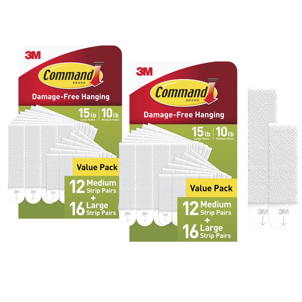 Command picture hanging strips with 56 pairs enable damage-free decorating on walls.