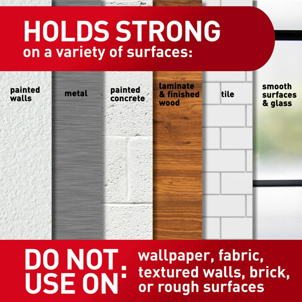 Command strips work on many smooth surfaces for flexible room layouts.