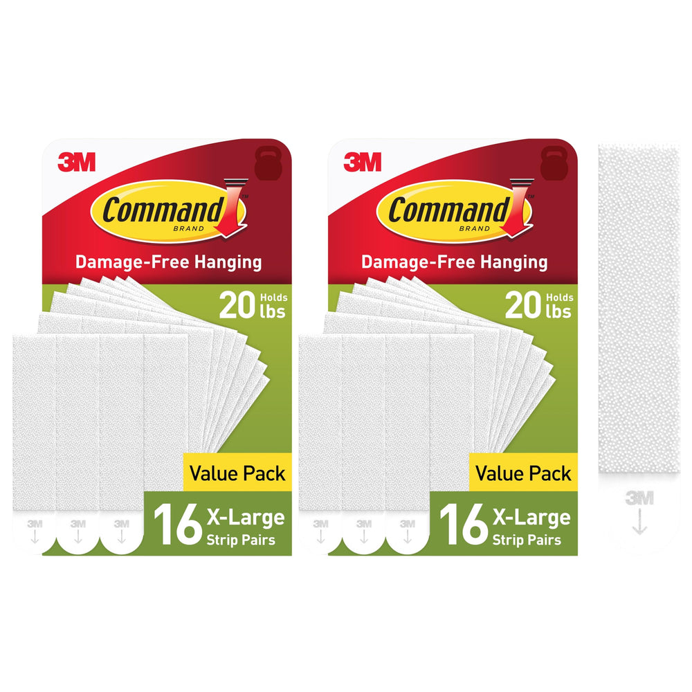 Command XL heavyweight strips provide damage-free 20-pound holding on smooth surfaces.