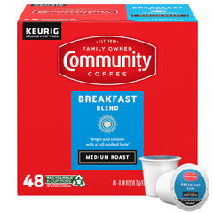 Community Coffee Breakfast Blend K-Cups front view for quick morning coffee