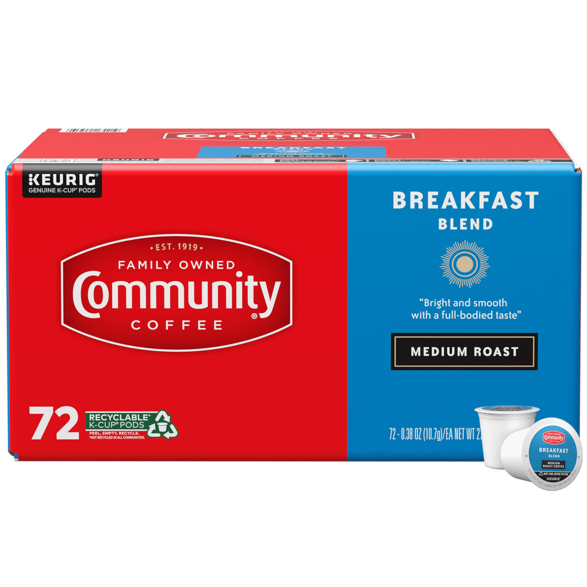 Community Coffee Breakfast Blend pods for quick, consistent mornings.