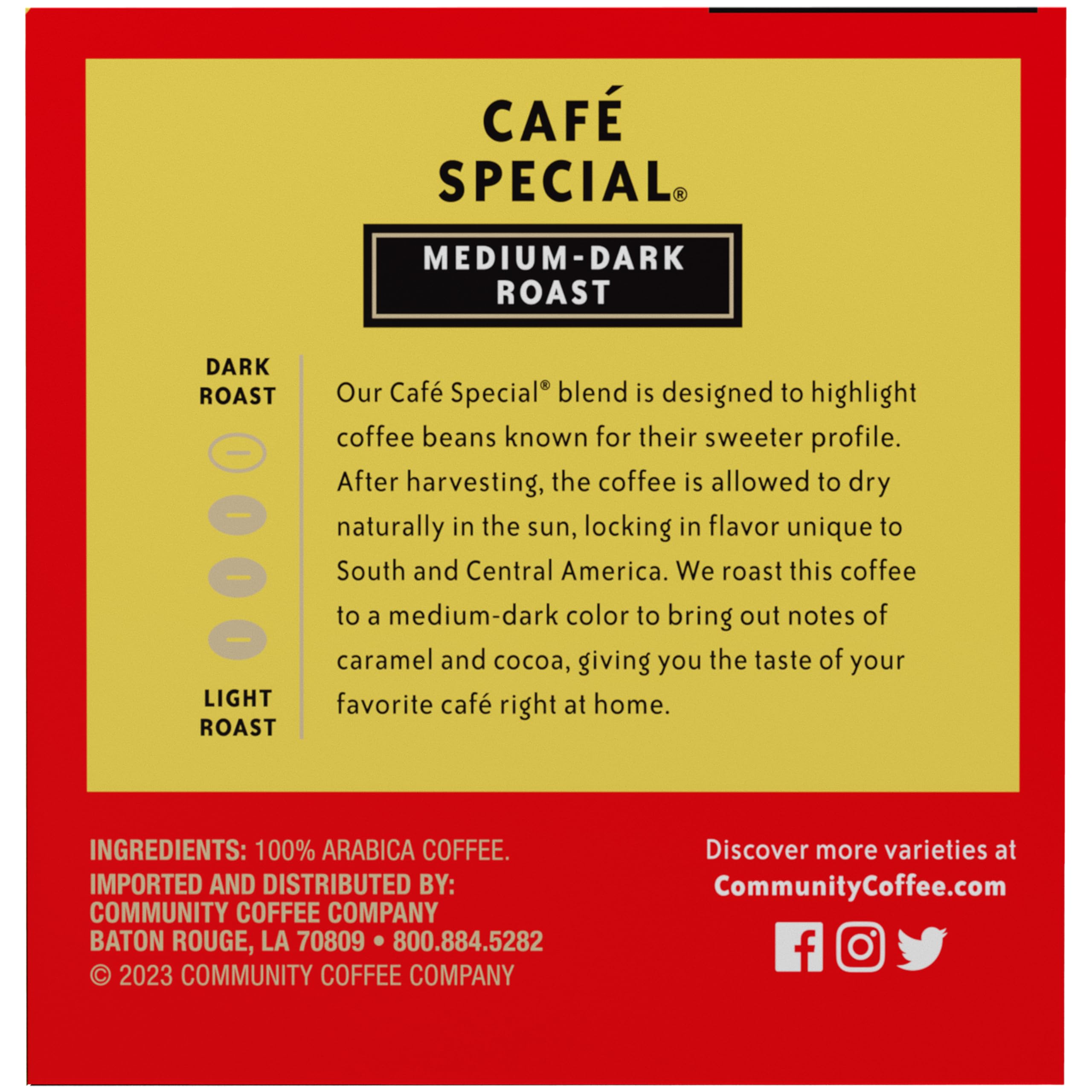 Community Coffee Cafe Special Arabica beans show balanced flavor.