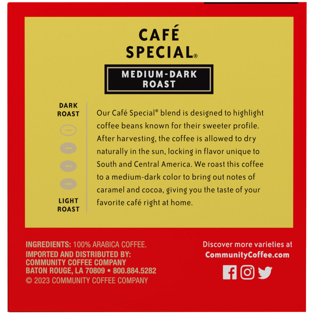 Community Coffee Cafe Special Arabica beans show balanced flavor.