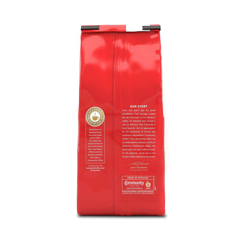 Community Coffee Cafe Special Decaf pour-over ready grounds for precise brewing.