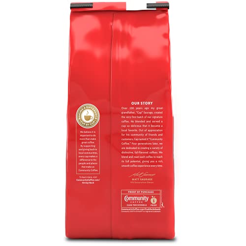 Community Coffee Cafe Special Half-Caff bean origin emphasizing 100% Arabica quality.