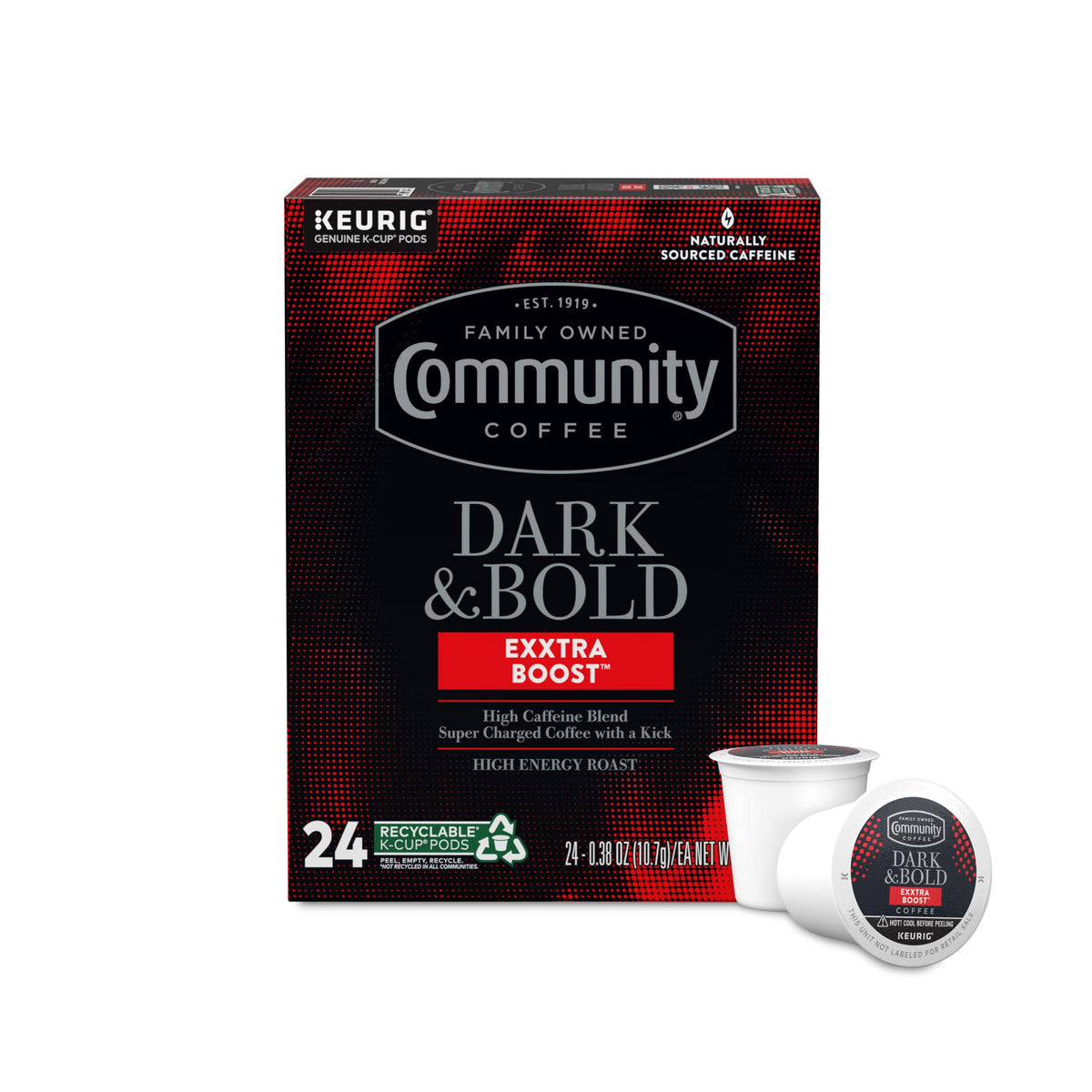 Community Coffee Exxtra Boost pods offer bold flavor and a quick caffeine lift.