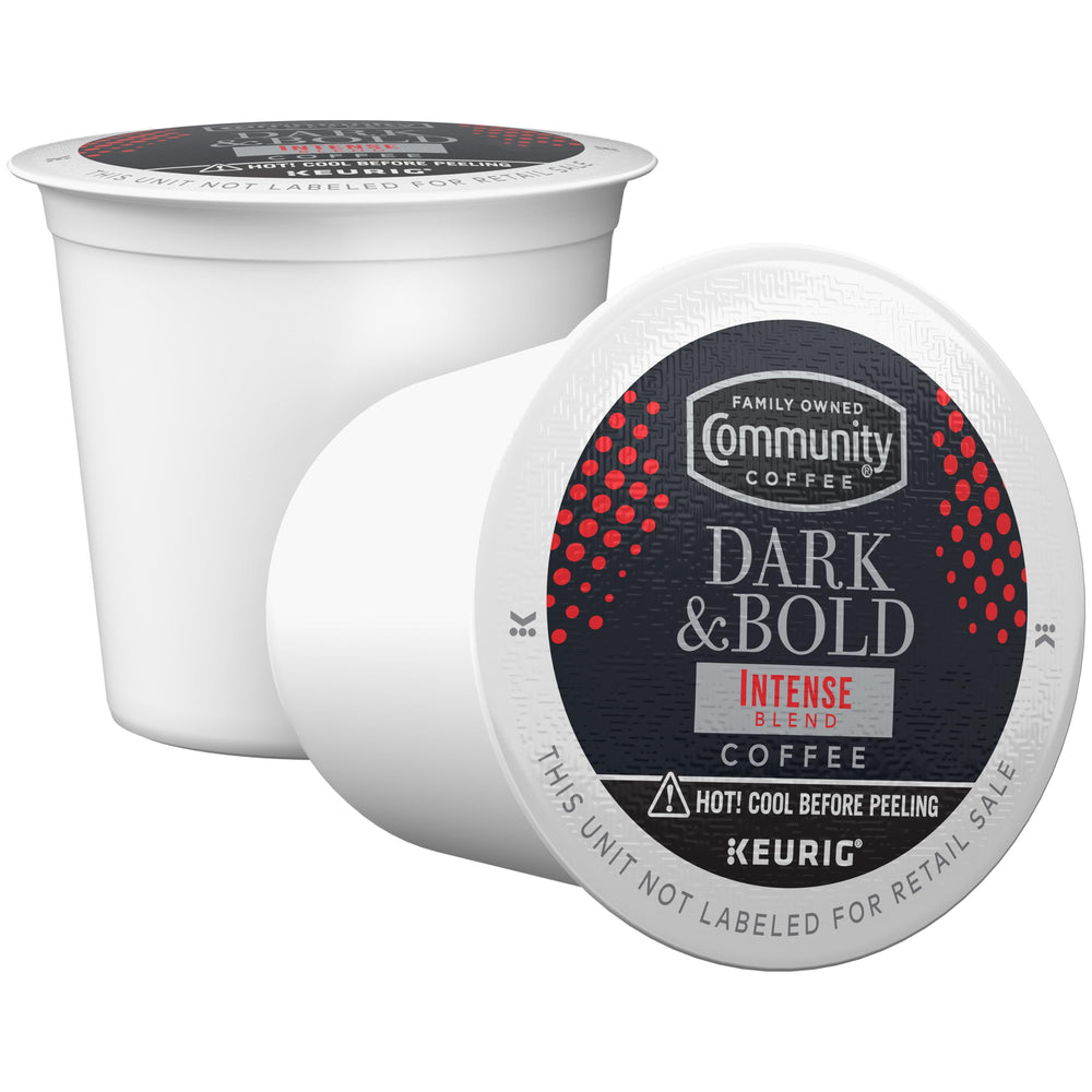 Community Coffee Dark & Bold Intense Blend aroma rises from steam for a focused session.