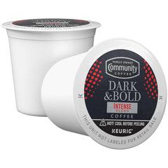 Community Coffee Dark & Bold Intense Blend aroma rises from steam for a focused session.