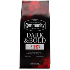 Community Coffee Dark & Bold Intense Blend ground coffee 12 oz bag for drip brewing.