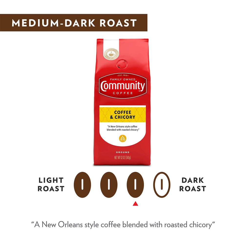 Community Coffee ground coffee ready for drip brewing, offering versatile use.