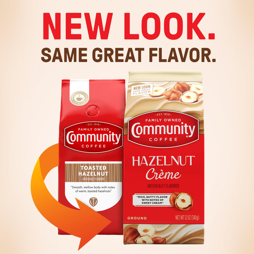 Community Coffee Hazelnut Creme grounds brewed via drip for everyday enjoyment