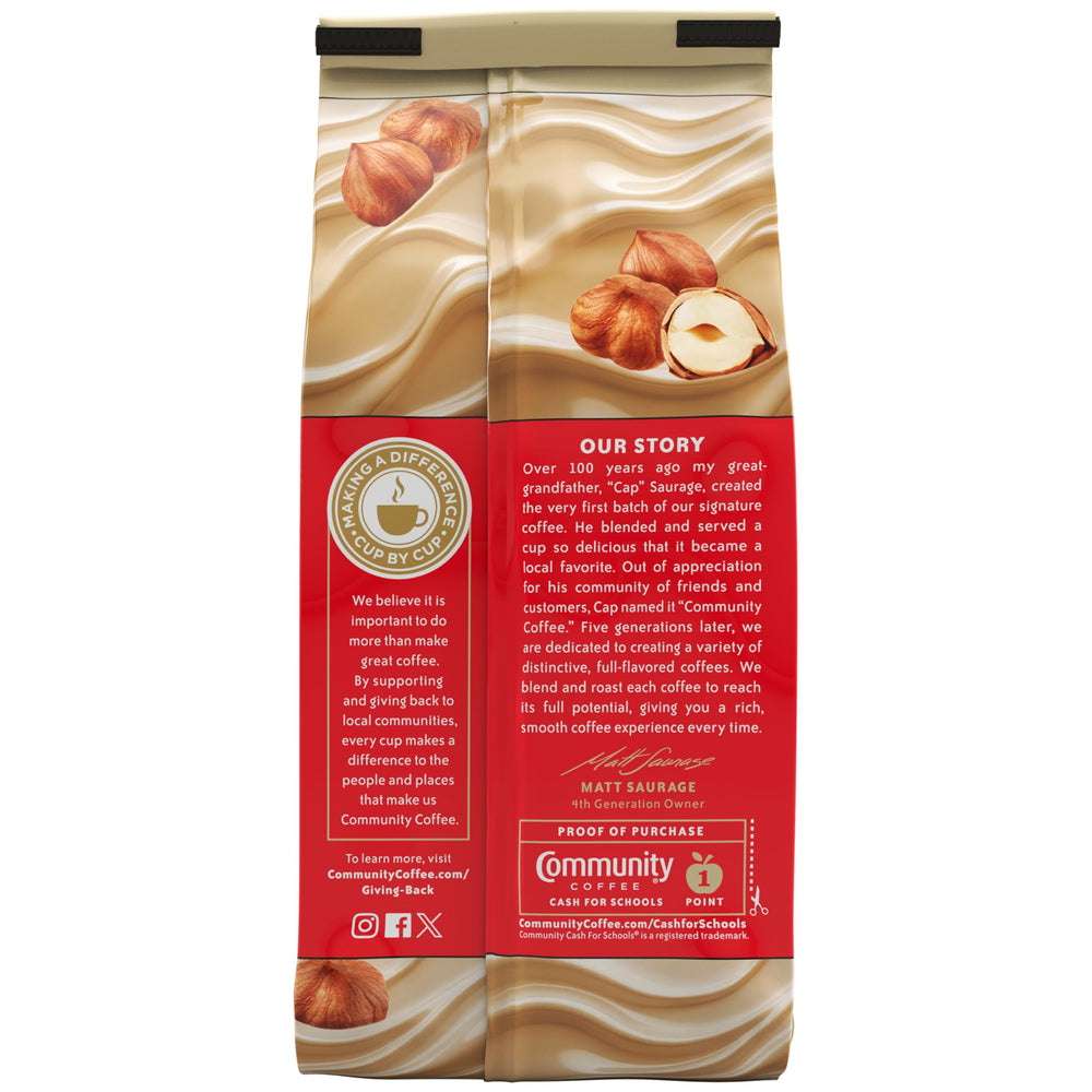 Community Coffee Hazelnut Creme mug with steam evokes inviting aroma