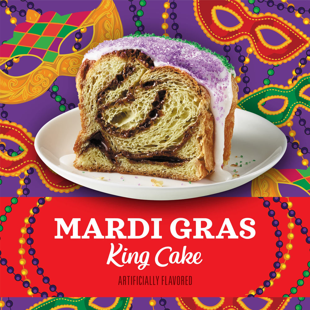 Community Coffee Mardi Gras King Cake close-up showing cinnamon and vanilla notes
