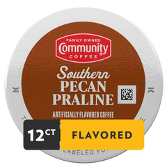Pecan praline flavored coffee beans with rich aroma from Community Coffee.