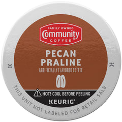 Community Coffee Pecan Praline K-Cup box showcases convenient 32-count packaging.